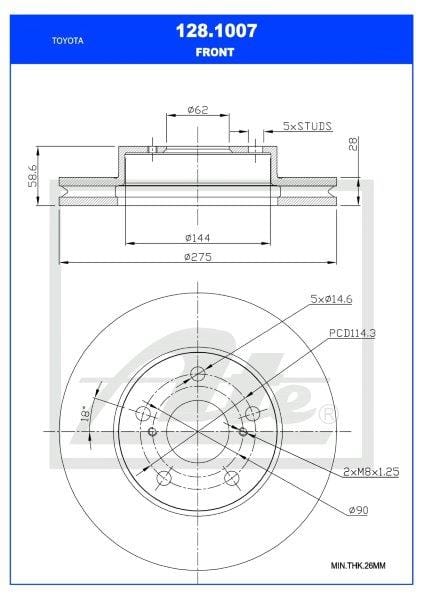 Remskyf Voor Toyota Hilux 2016-Aanlyn 2.5 2Kd-Ftv Enkel (Ate 128-1007)
