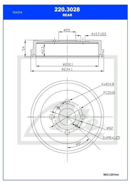 I-Brake Drum Rear Toyota Etios 1.5 2Nr-Fe Single (Ate 220-3028)