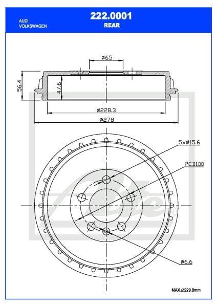 Remtrommel Vw Polo/Audi A1 25,30,35,40Tfsi, Polo 1.0Tfsi,1.6Tdi Enkel (Ate 222-0001)
