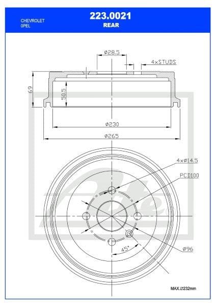Remtrommel Opel Astra G, Corsa Ldv/Bakkie Enkel (Ate 223-0021)