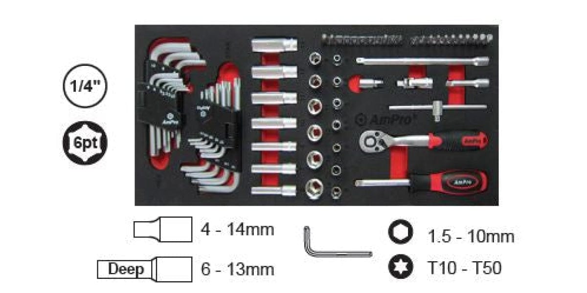 67Pc 1/4 Dr. Socket Set Ft AMPRO T45066 tools at Modern Auto Parts!
