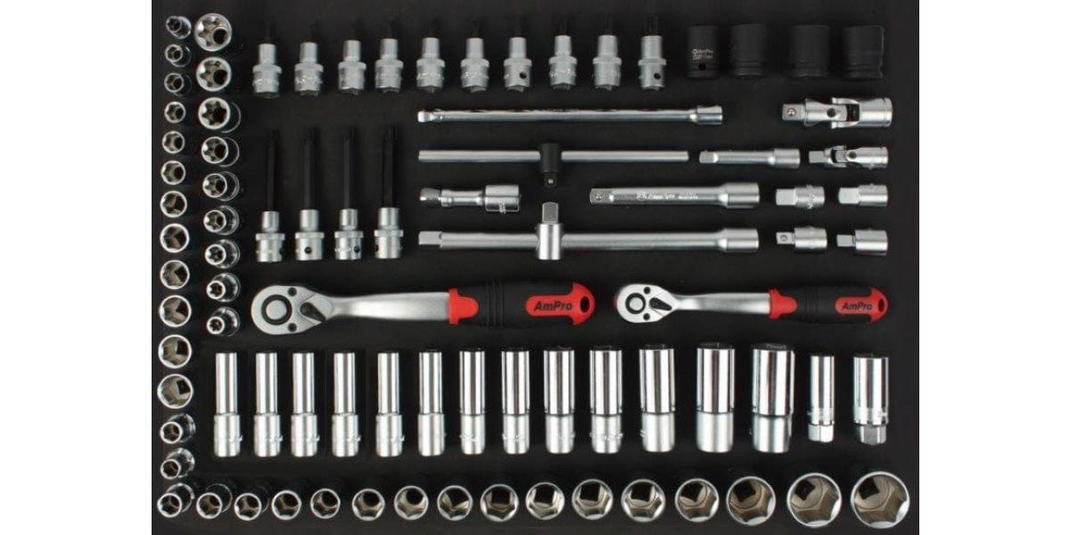 87Pc 3/8 & 1/2 Dr. Socket Set Ft AMPRO T45525 tools at Modern Auto Parts!