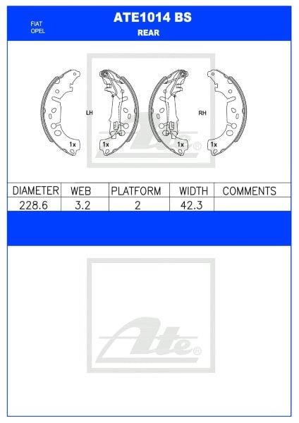 Brake Shoes Ate1014Bs Fiat Grand Punto Linea Opel Adam Corsa ATE