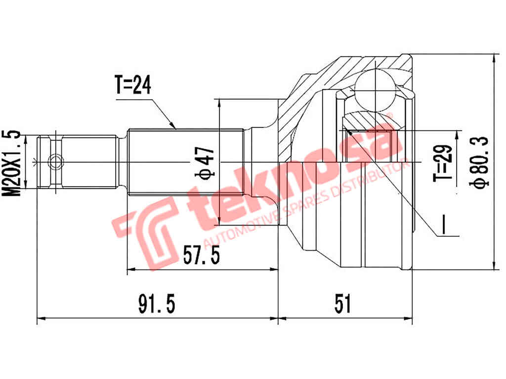 Da5721 Outer Cv Joint Daihatsu Cuore Daihatsu Sirion 1.3 , 1.5 Sp