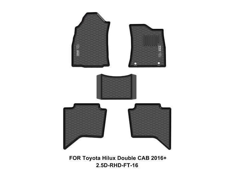 Pasgemaakte Dna Toyota Hilux Dubbelkajuit Outomaties GD6 2016+ Swart Rubber Motormatte