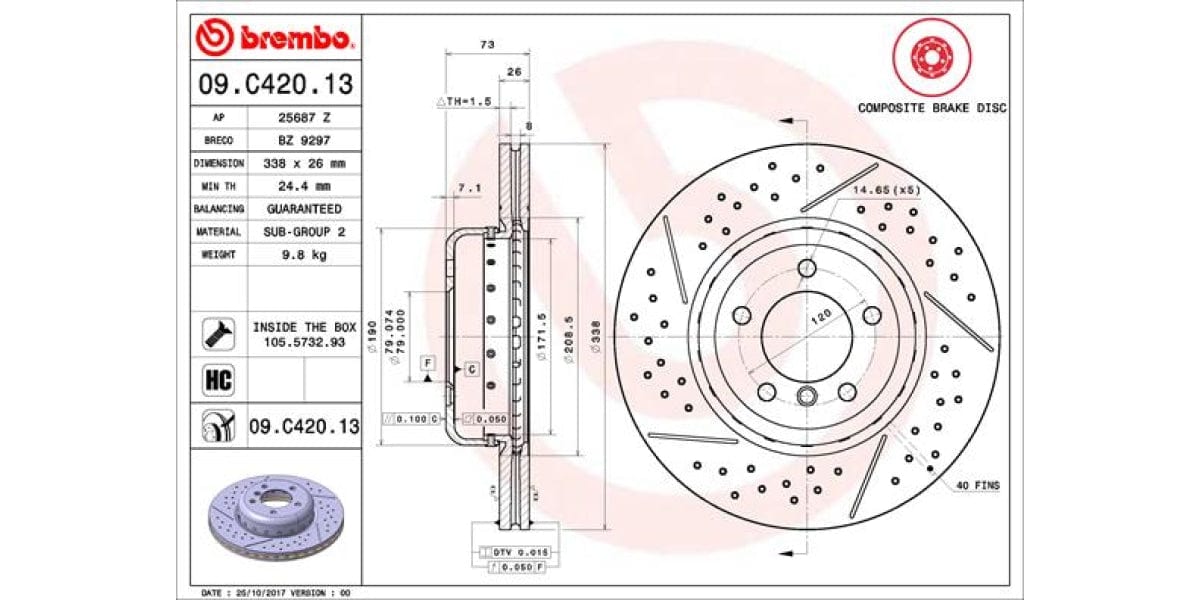 Brake Disc Front (1-In-Box) Bmw 1 Series E8X 3 E9X (Brembo - 09C42013)
