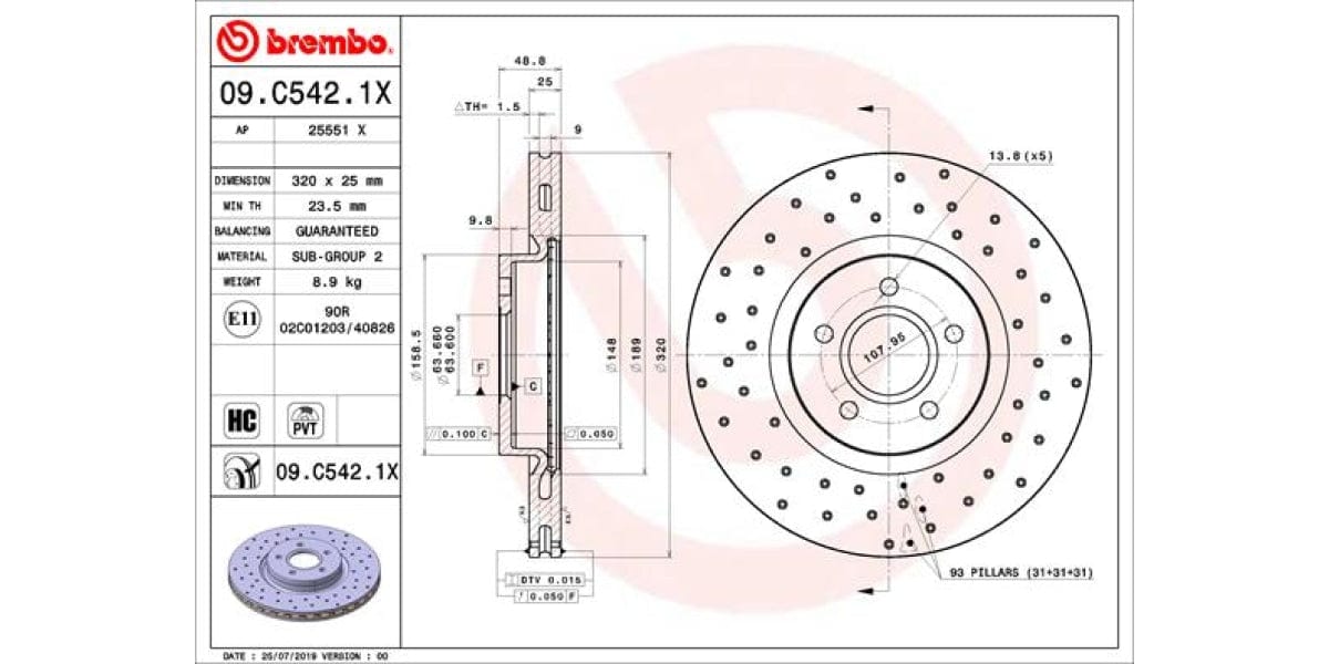 Brake Disc Front (1-In-Box) Ford Focus 3 Kuga 2 (Brembo - 09C5421X)