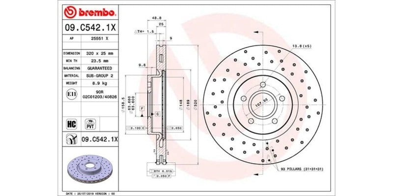 Brake Disc Front (1-In-Box) Ford Focus 3 Kuga 2 (Brembo - 09C5421X)