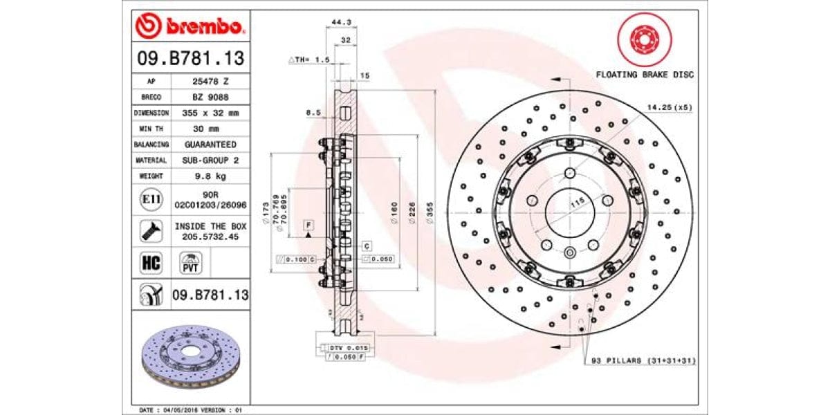 Brake Disc Front (1-In-Box) Opel Astra J 2.0 Gtc (Brembo - 09B78113)