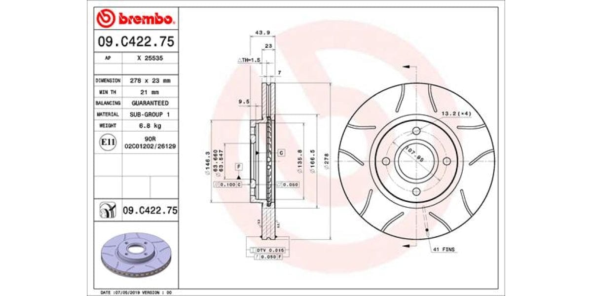 Brake Disc Front (2-In-Box) Ford B-Max Fiesta (Brembo - 09C42275)