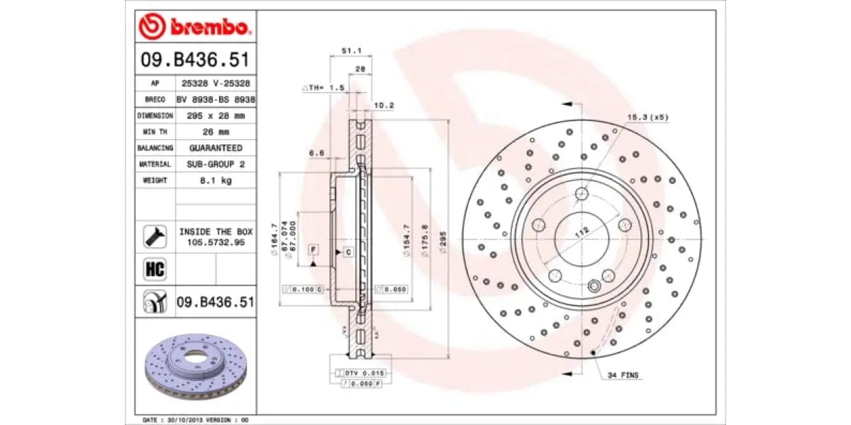 Brake Disc Front (2-In-Box) Mercedes A45 Amg W176 W246 W242 C117 X117 X156 (Brembo - 09B43651)