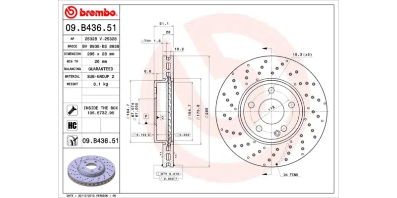 Brake Disc Front (2-In-Box) Mercedes A45 Amg W176 W246 W242 C117 X117 X156 (Brembo - 09B43651)