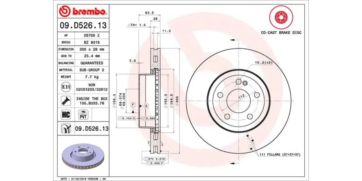 Brake Disc Front (2-In-Box) Mercedes C-Class E-Class W205 S205 A205 W213 C238 A238 (Brembo -