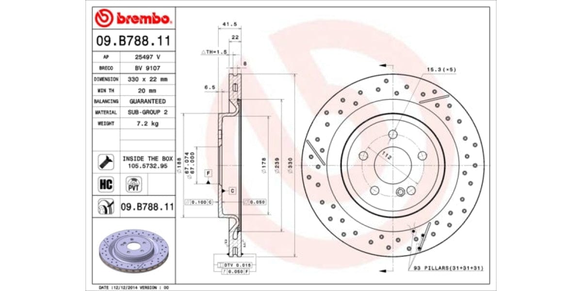 Brake Disc Rear (2-In-Box) Mercedes A45/cla45/gla45 Amg (Brembo - 09B78811)
