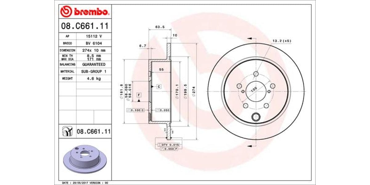 Brake Disc Rear (2-In-Box) Subaru Forester Impreza (Brembo - 08C66111)