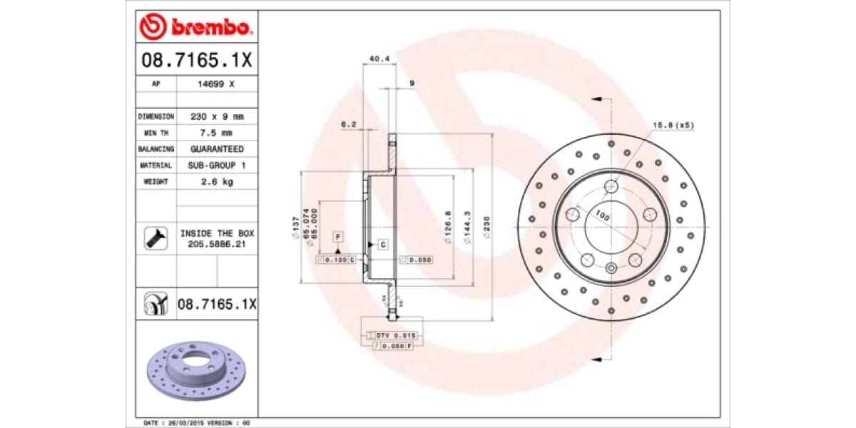 Brake Disc Rear (2-In-Box) Vw Audi A3 Seat (Brembo - 0871651X)