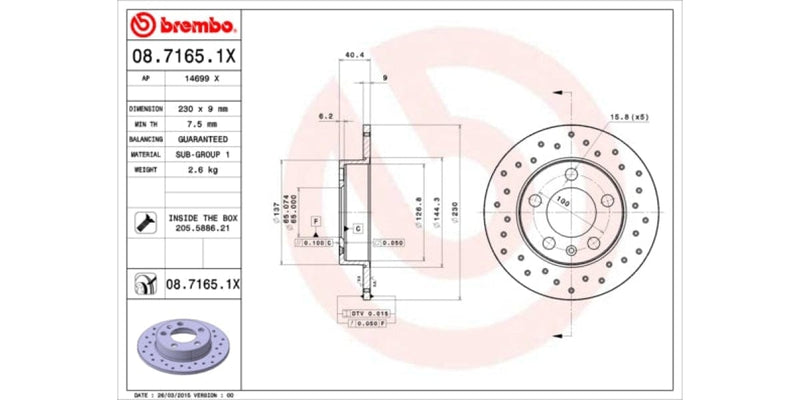 Brake Disc Rear (2-In-Box) Vw Audi A3 Seat (Brembo - 0871651X)