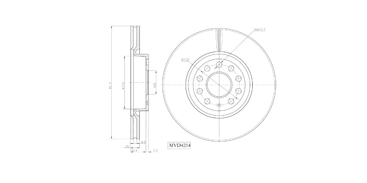 Brake Disc Vented Front Audi A3 04-16 Q2 2016> Q3 2012> Tt 07> Tts08> Vw Cc Eos Beetle (New) 2011>