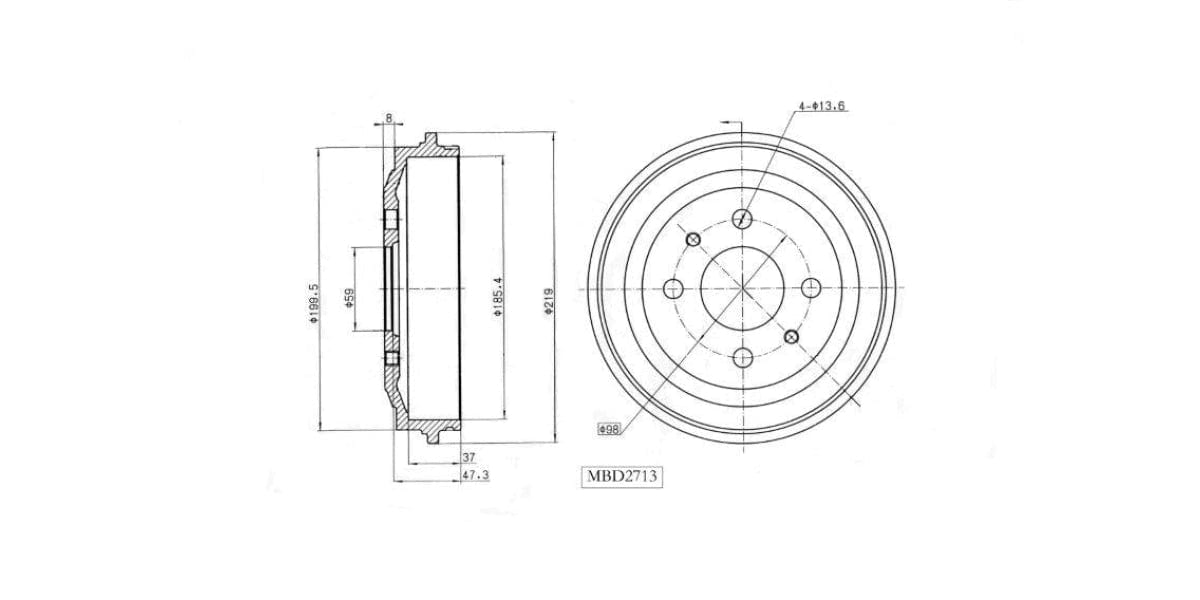 Brake Drum Rear Fiat 128 1971-1980 Uno Fire Cento Mia 1990-2000 (Single) Brake Drum