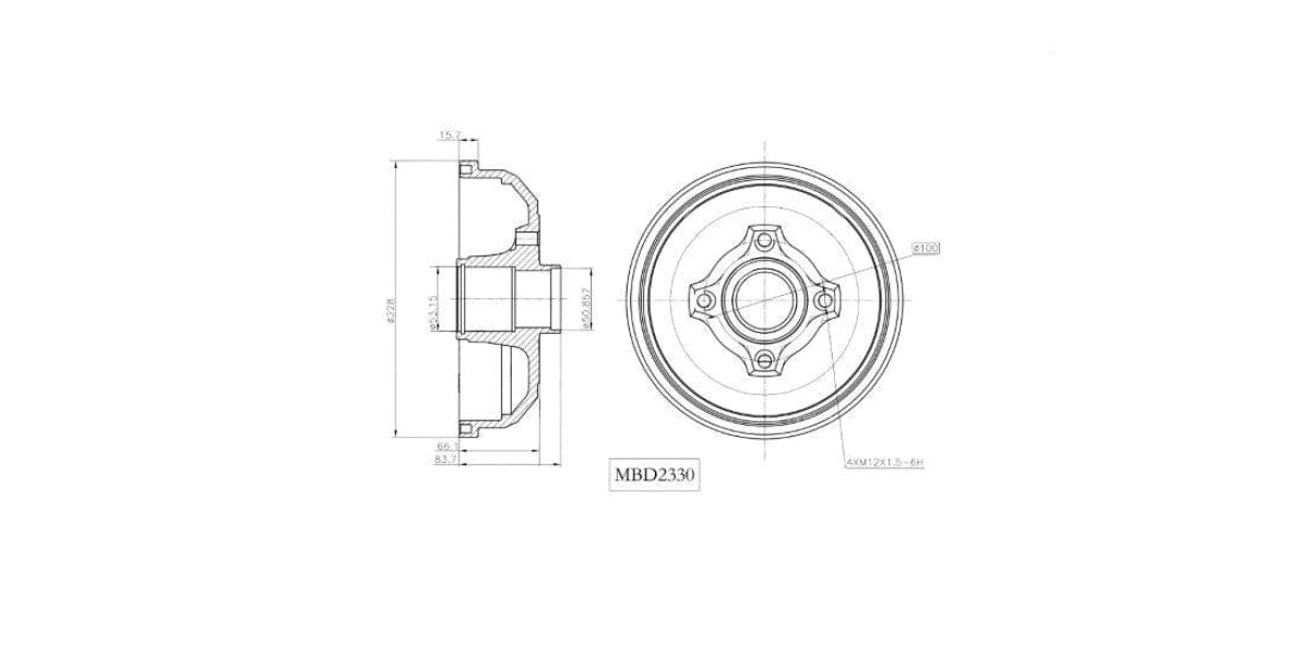 Brake Drum Rear Opel Corsa Hatch Sedan 2002-2010 (Single) Brake Drum