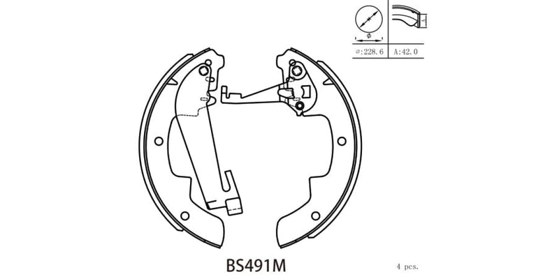 Brake Shoe 491 Opel Kadett (80-84) Toyota Condor (00-05) Corolla (79-88) Cressida (77-89) Stallion
