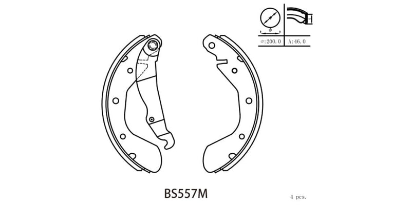 Brake Shoe 557 Daewoo Cielo 1.5 (96-98) Espero (95-98) Opel Astra 140 160 180 200 (93-99) Corsa