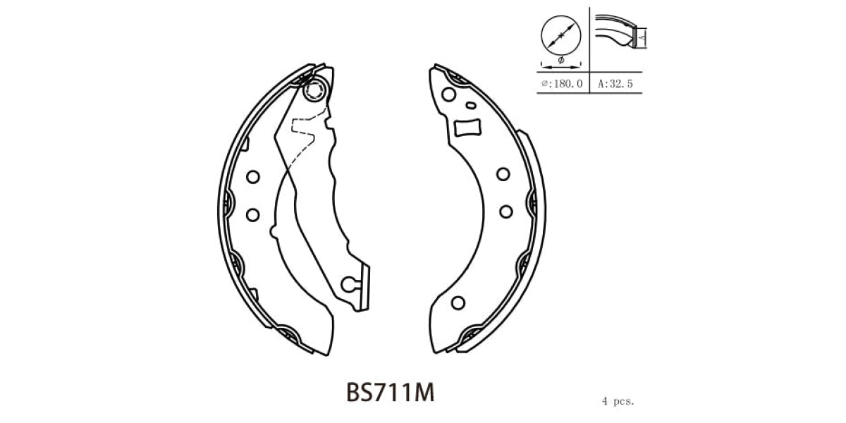 Buy Brake Shoe 711 Ford Escort (81-86) Nissan Langley/Pulsar (80-87) Sentra 1.3/1.4,1.6 (87-02) Renault R11 (85-86) (BS711M) MOTOPART at the best prices in South-Africa,nation-wide delivery!"