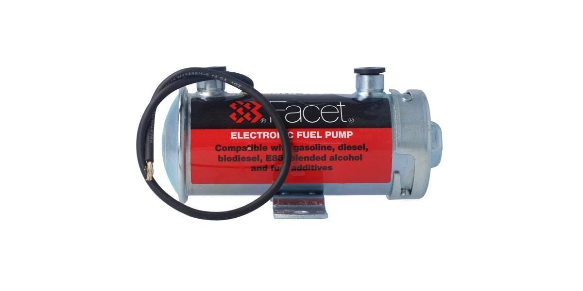 Facet 476088E 24V Cylindrical Fuel Pump – Side View Showing Ports