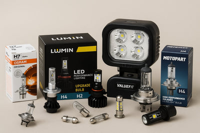 Automotive light bulbs and LED worklights from Osram, Philips, Lumin, Hella and Motopart – including H4, H7, and interior LED bulbs for vehicles in South Africa