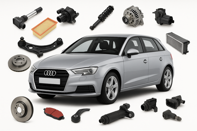 Audi A3 Sportback with coil pack, air filter, brake disc, alternator, and engine parts – available at Modern Auto Parts South Africa