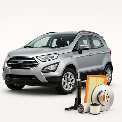 Ford EcoSport SUV with air filter, brake disc, oil filter, and shock absorber – available at Modern Auto Parts South Africa