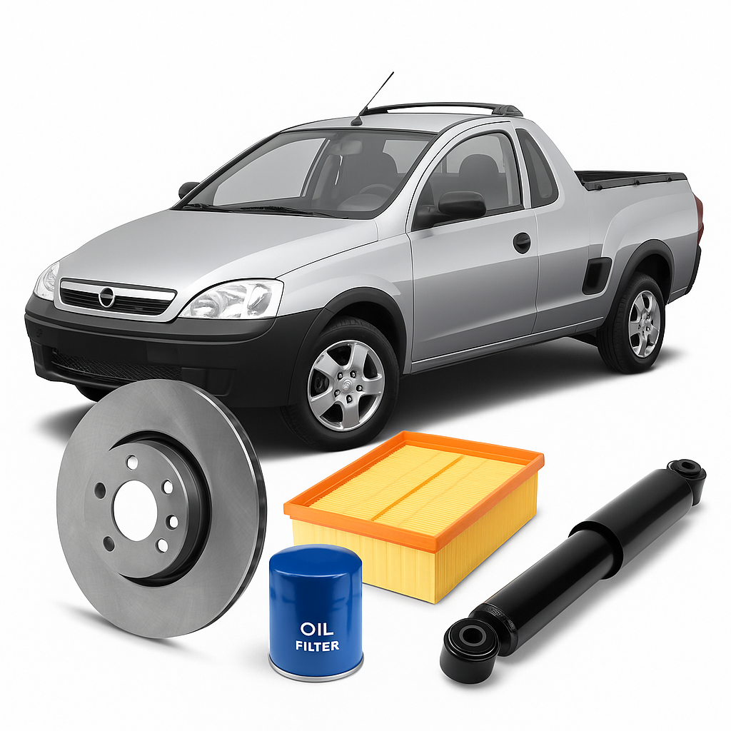 Opel Corsa Utility and Chevrolet Utility with air filter, oil filter, brake disc, and shock absorber – available at Modern Auto Parts South Africa