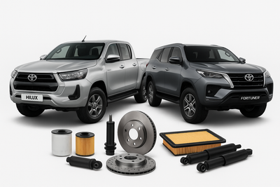 oyota Hilux and Fortuner parts including oil filters, brake discs, air filters, and shocks – available from Modern Auto Parts, Cape Town Midas franchise