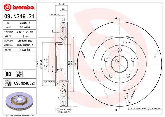 Voorremskyf (Enkel) Jeep Grand Cherokee (IV) 3.6 V6 6.2 V8 3.0 CRD - 380MM 