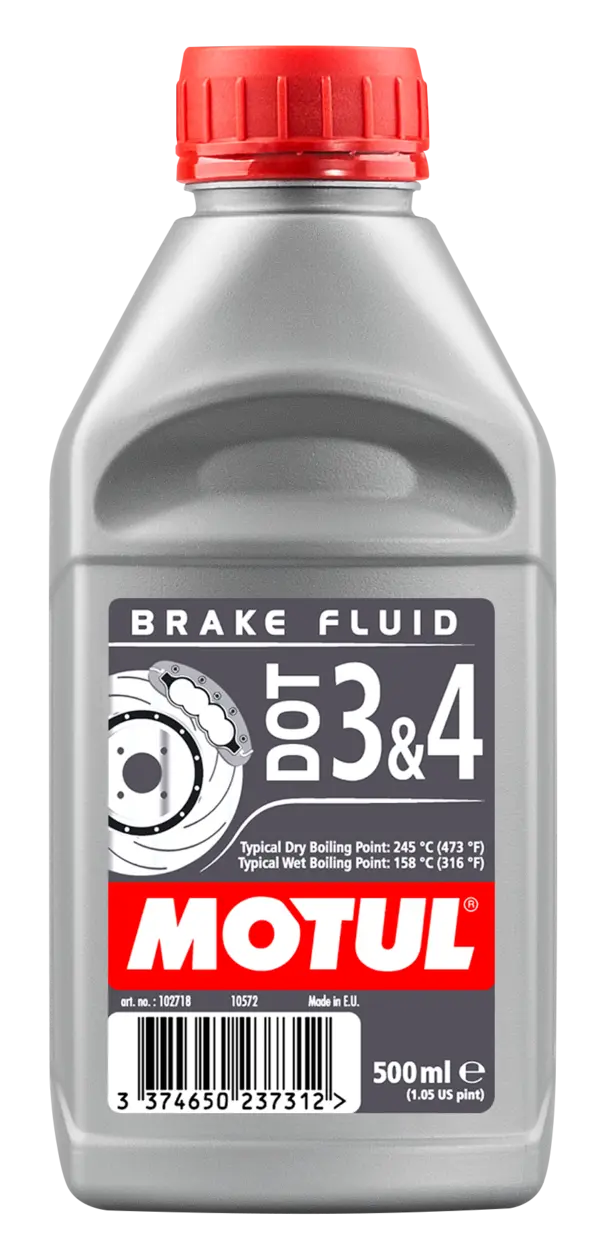 Motul Dot 3 & 4 500ml Brake Fluid 102718 oil bottle, high-performance synthetic motor oil designed for fuel efficiency and engine protection.