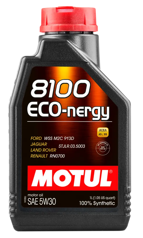 Motul 8100 Eco-Nergy 5W30 1L Engine 102782 oil bottle, high-performance synthetic motor oil designed for fuel efficiency and engine protection.