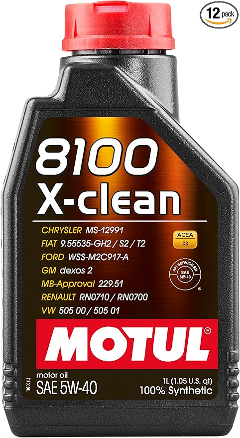 Motul 8100 X-Clean 5W40 1L Engine 102786 oil bottle, high-performance synthetic motor oil designed for fuel efficiency and engine protection.