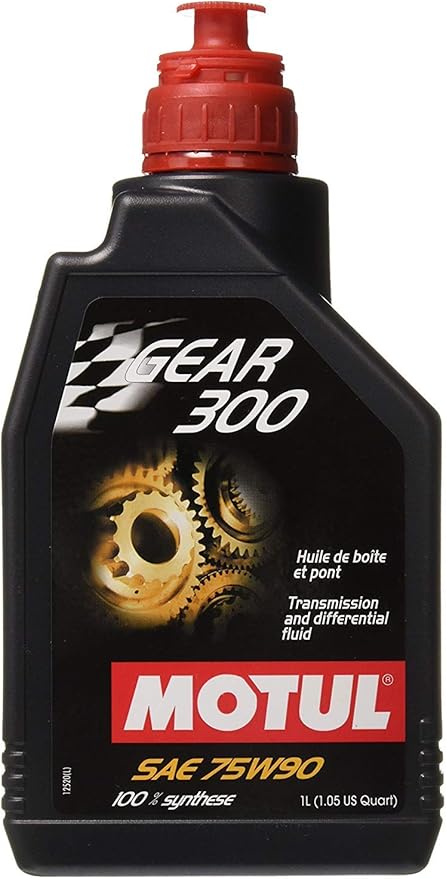 Motul Gear 300 75W90 1L Gear And Transmission 105777 oil bottle, high-performance synthetic motor oil designed for fuel efficiency and engine protection.