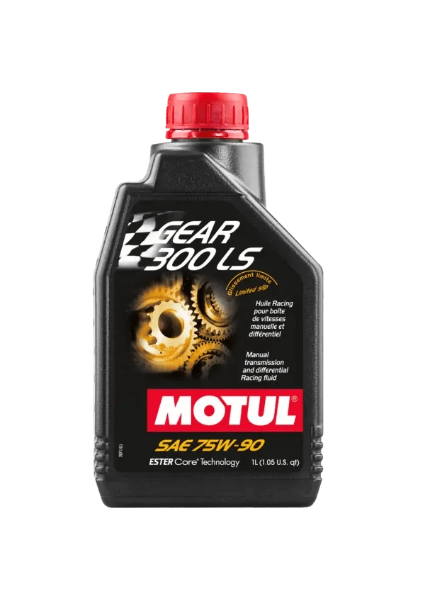 Motul Gear 300 Ls 75W90 1L Gear And Transmission 105778 oil bottle, high-performance synthetic motor oil designed for fuel efficiency and engine protection.