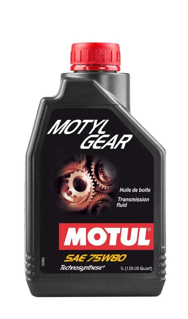 Motul Motylgear 75W80 1L Gear And Transmission 105782 oil bottle, high-performance synthetic motor oil designed for fuel efficiency and engine protection.