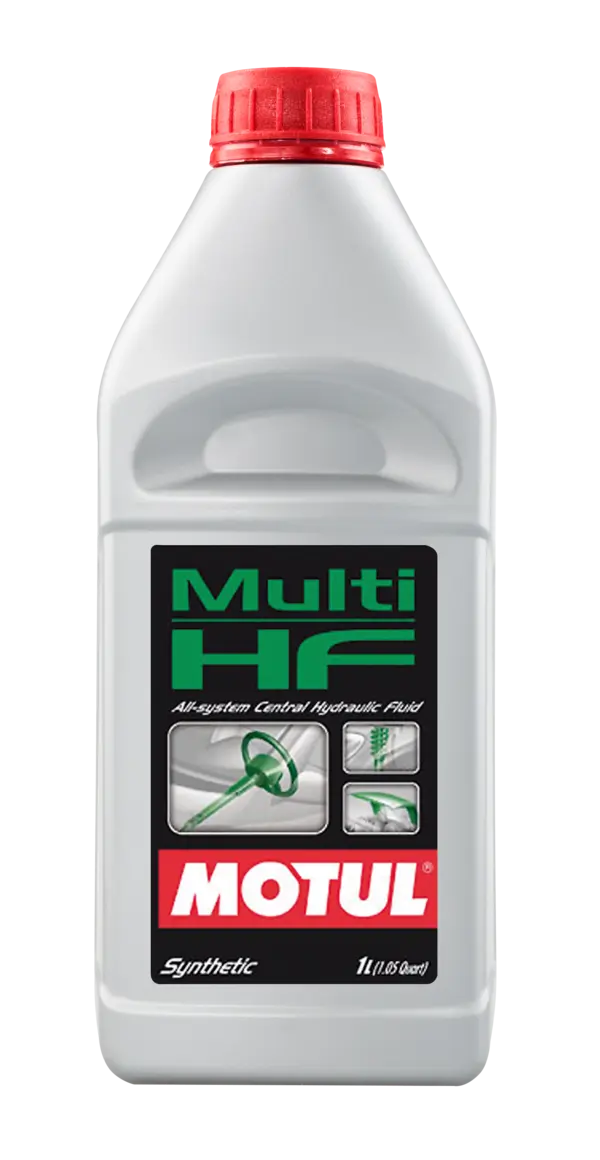 Motul Multi Hf 1L Hydraulic And Shock 106399 oil bottle, high-performance synthetic motor oil designed for fuel efficiency and engine protection.