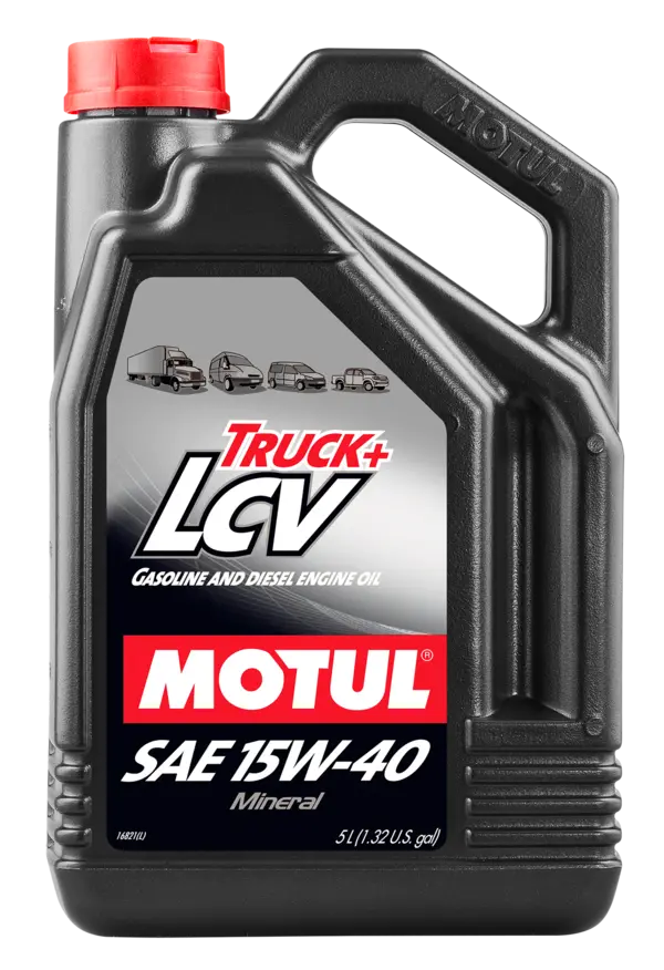 Motul Truck + Lcv 15W40 5L Engine 106857 oil bottle, high-performance synthetic motor oil designed for fuel efficiency and engine protection.