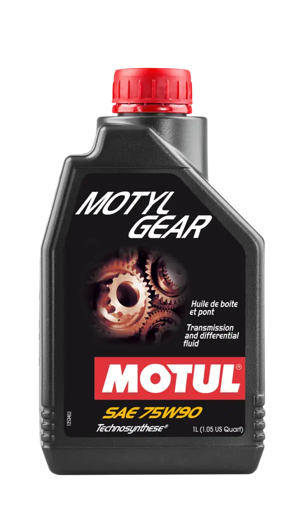 Motul Motylgear 75W90 1L Gear And Transmission 109055 oil bottle, high-performance synthetic motor oil designed for fuel efficiency and engine protection.