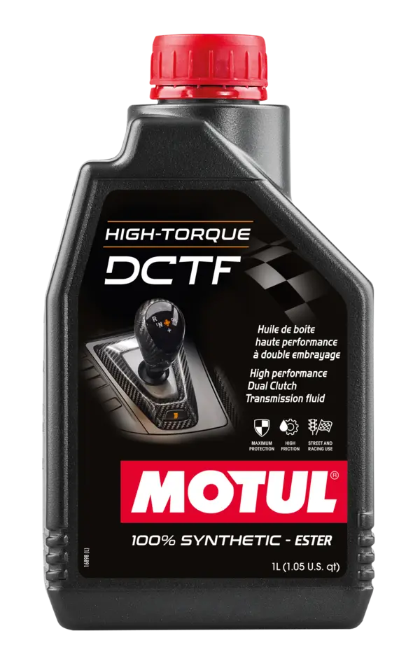 Motul Hi Torqe Dctf 1L Gear And Transmission 110440 oil bottle, high-performance synthetic motor oil designed for fuel efficiency and engine protection.