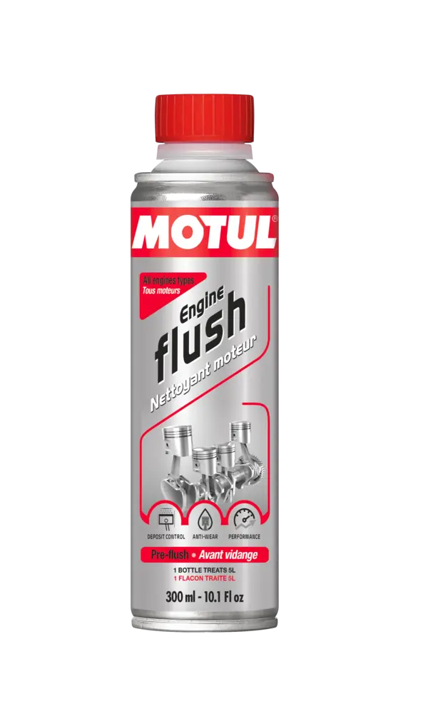 Motul Engine Flush 300ml Fr Additive 110792 oil bottle, high-performance synthetic motor oil designed for fuel efficiency and engine protection.