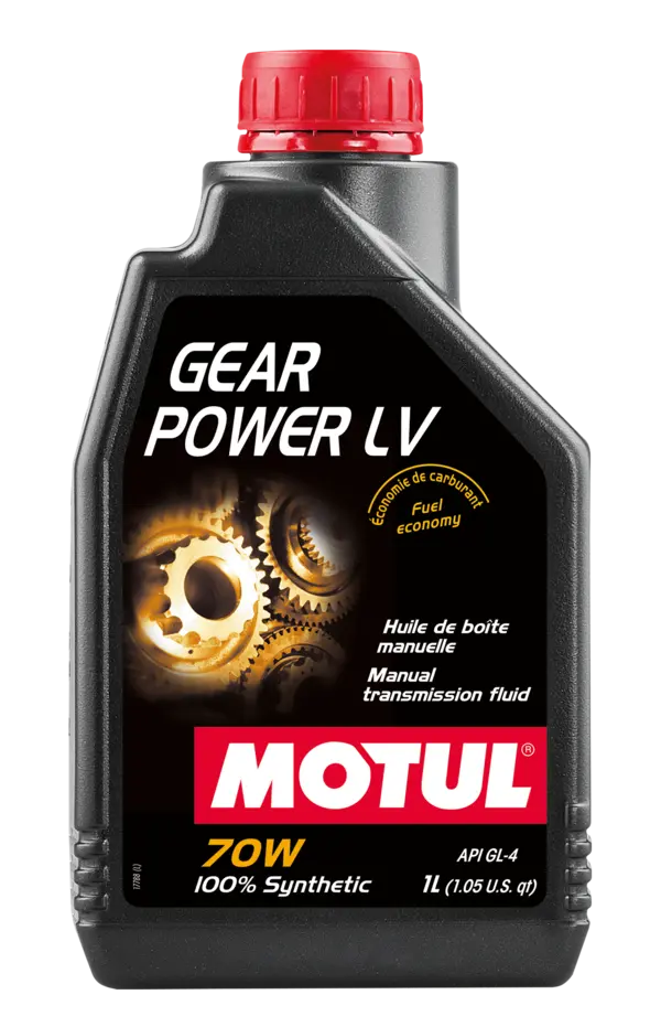 Motul Gear Power Lv 70W 1L Gear And Transmission 111131 oil bottle, high-performance synthetic motor oil designed for fuel efficiency and engine protection.