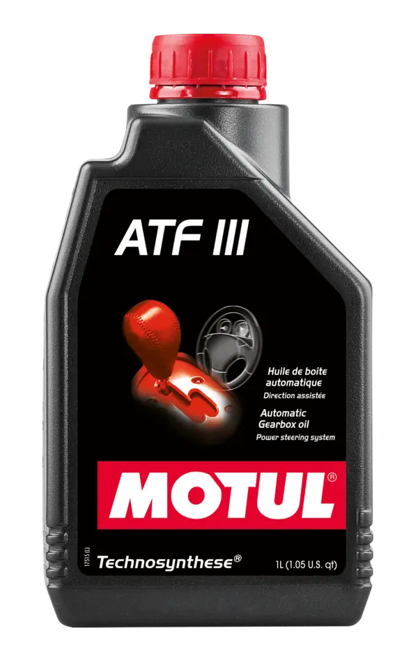 Motul Atf Iii 1L Gear And Transmission 111255 oil bottle, high-performance synthetic motor oil designed for fuel efficiency and engine protection.