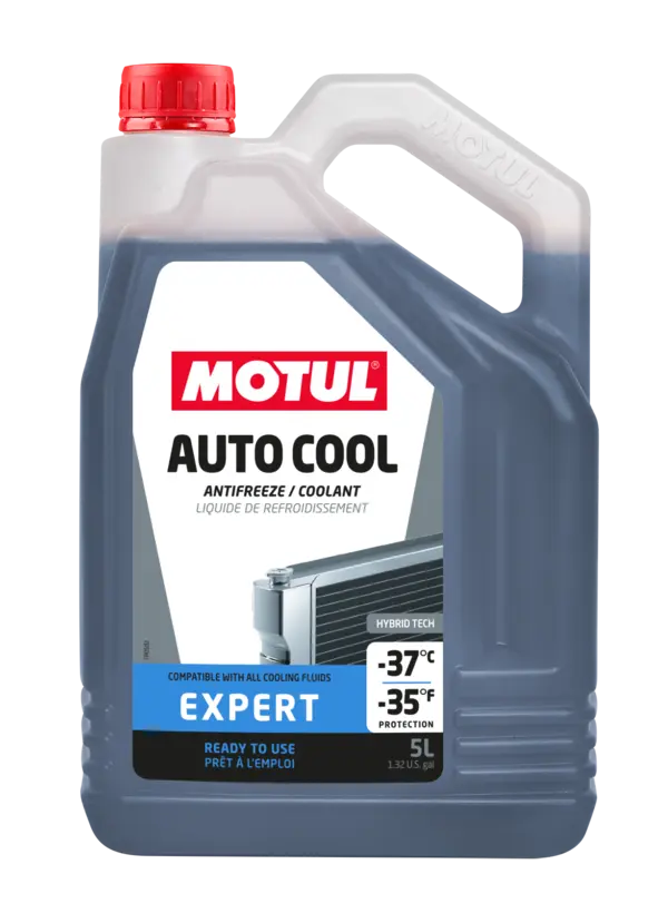 Motul Autocool Expert -37˚C 5L Coolant* 111733 oil bottle, high-performance synthetic motor oil designed for fuel efficiency and engine protection.