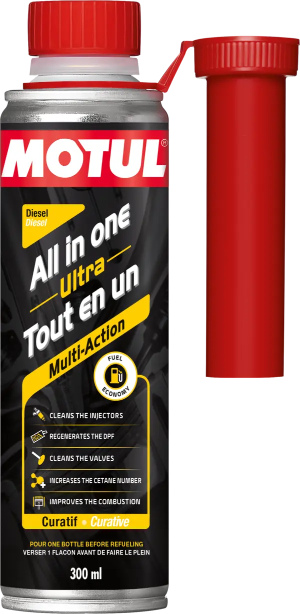 Motul All In One Ultra Diesel 300ml Efs Additive 112132 oil bottle, high-performance synthetic motor oil designed for fuel efficiency and engine protection.