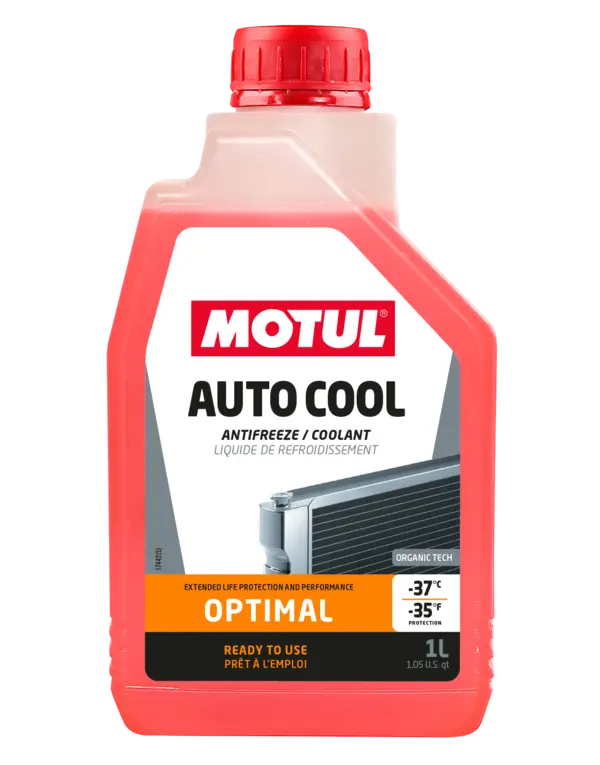 Motul Autocool Optimal -37˚C 1L Coolant* 112620 oil bottle, high-performance synthetic motor oil designed for fuel efficiency and engine protection.